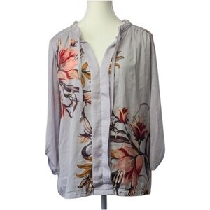 Meadow Rue Anthropologie Evella Floral Tie Neck Blouse Womens S Boho